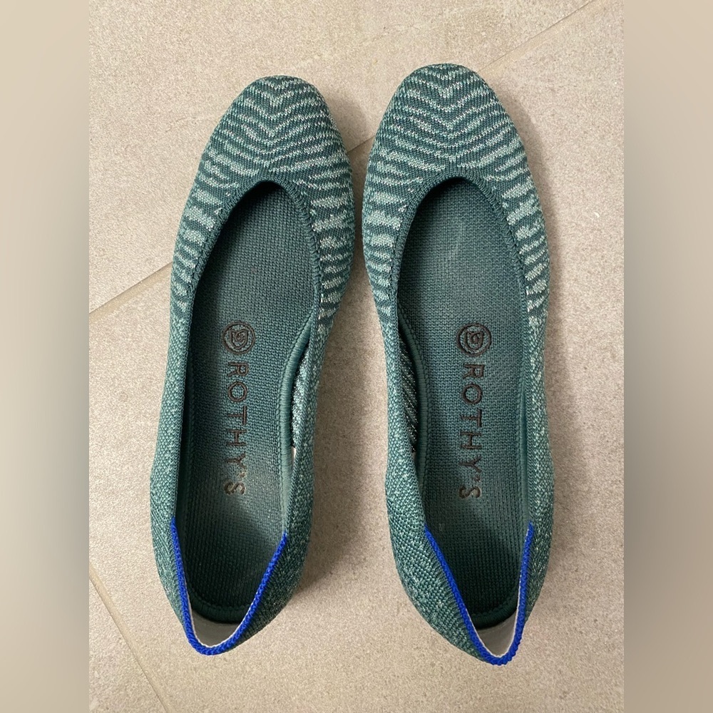 ROTHY’S teal zebra metallic square flats